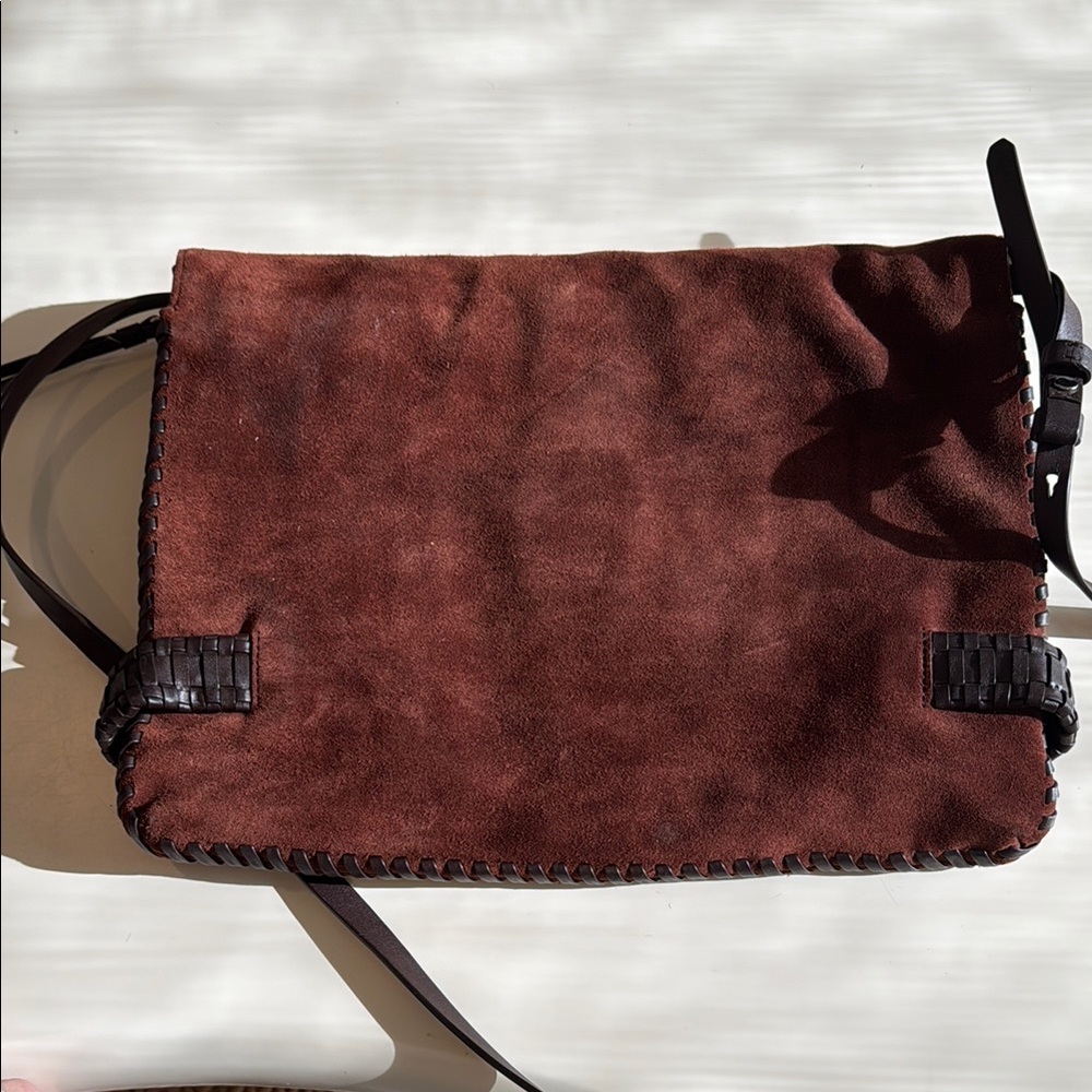 AllSaints Brownish/red Suede Crossbody Bag with Black Accents - Picture 4 of 5